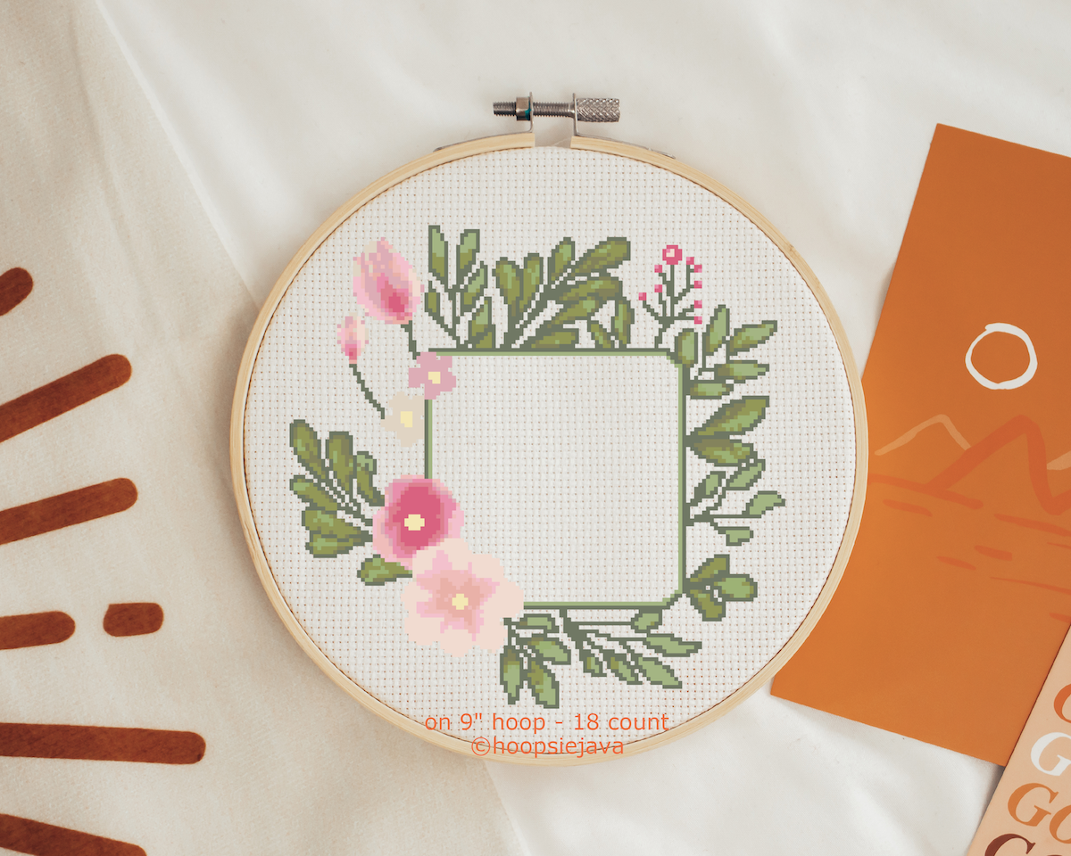 Vintage Cross Stitch Square Frame with Roses